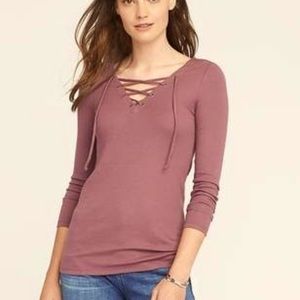 OLD NAVY LACE UP SOLID TEE
